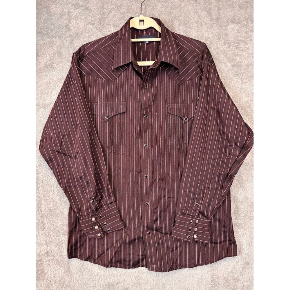 Panhandle Slim Mens Burgundy Striped Western Pearl Snap Shirt Large 16.5 34